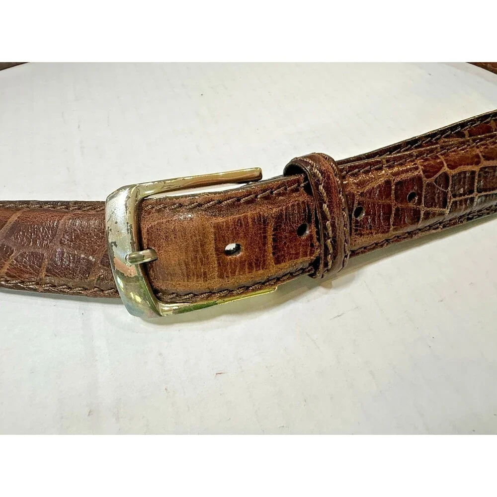 Brighton Men’s Brown Leather Belt 40 Croc Embossed Dress Vintage 1990s Handcraft